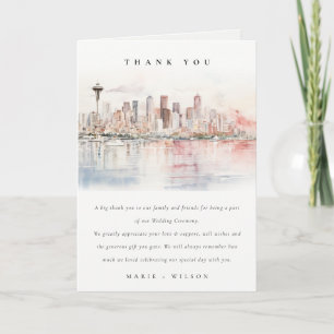 Seattle, Washington Watercolor Landscape Wedding Letterpress Thank You Card