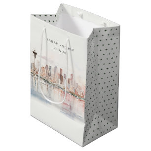 Seattle, Washington Watercolor Landscape Wedding Medium Gift Bag