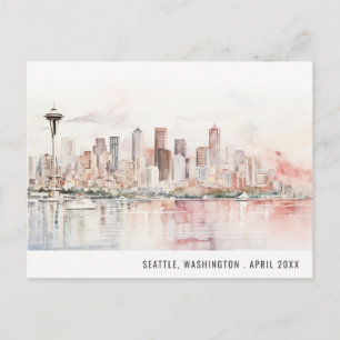 Seattle, Washington Watercolor Landscape Wedding Postcard