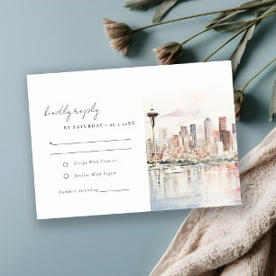 Seattle Washington Watercolor Landscape Wedding RSVP Card