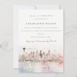 Seattle Washington Watercolor Scape Bridal Shower Invitation