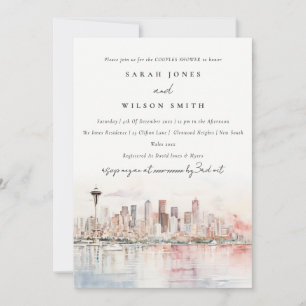 Seattle Washington Watercolor Scape Couples Shower Invitation