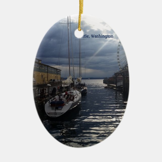 Seattle Washington Waterfront Puget Sound Ornament (Front)