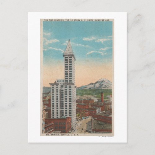 Seattle WASmith Tower View  Mt Rainier Postcard