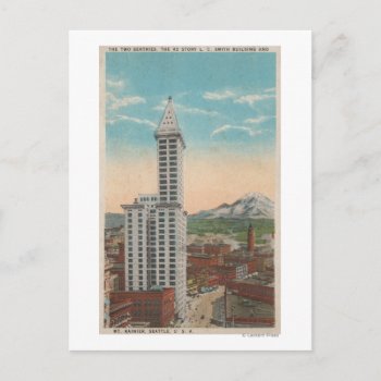 Seattle  Wasmith Tower View & Mt. Rainier Postcard by LanternPress at Zazzle