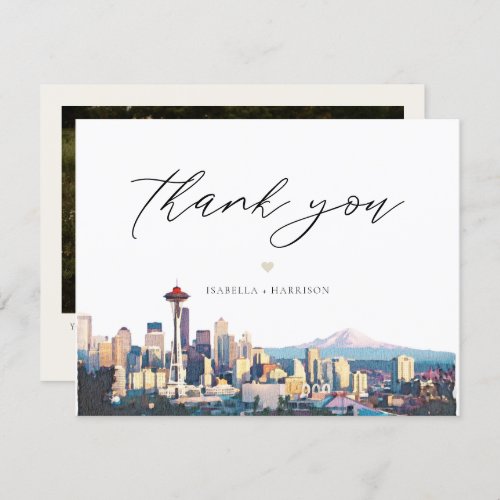 SEATTLE Watercolor Skyline Photo Thank You Card