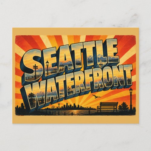 Seattle Waterfront WA Bay Mountain Views Art Postcard