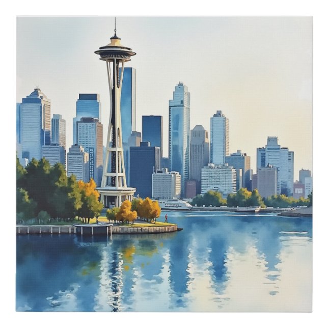 Seattle Waterfront Watercolor Canvas 11x14 (Front)