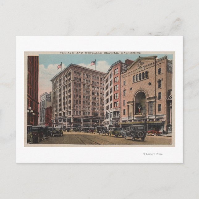 Seattle, WAView of 4th Ave & Westlake Postcard (Front)