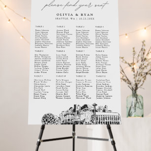 Seattle Wedding 12 Table Seating Chart 24x36 Foam Board