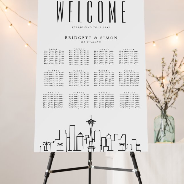 Seattle Wedding | 12 Table Seating Chart  Foam Board (In Situ (Stand))