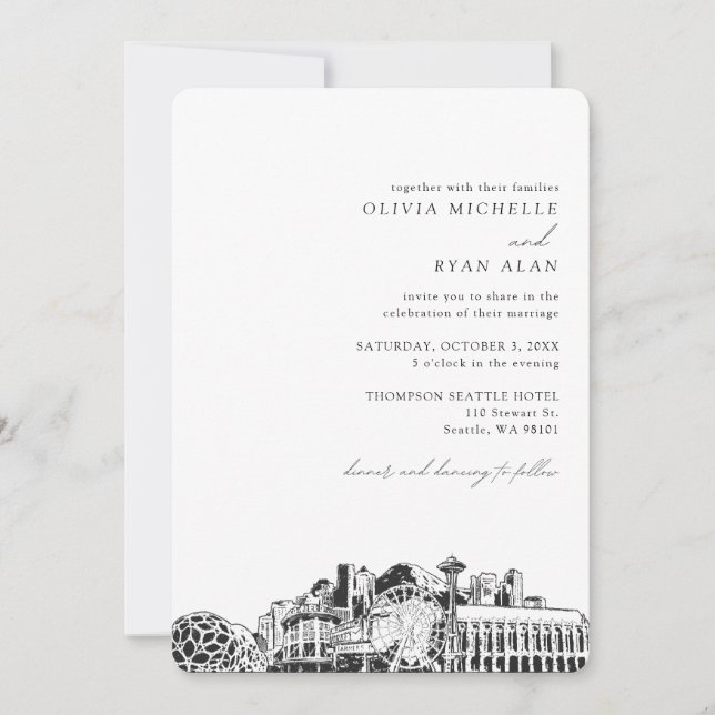 Seattle Wedding Elegant Skyline Invitation (Front)