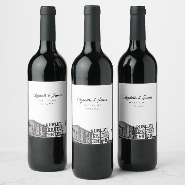 Seattle Wedding Favor Public Market Wine Label (Bottles)