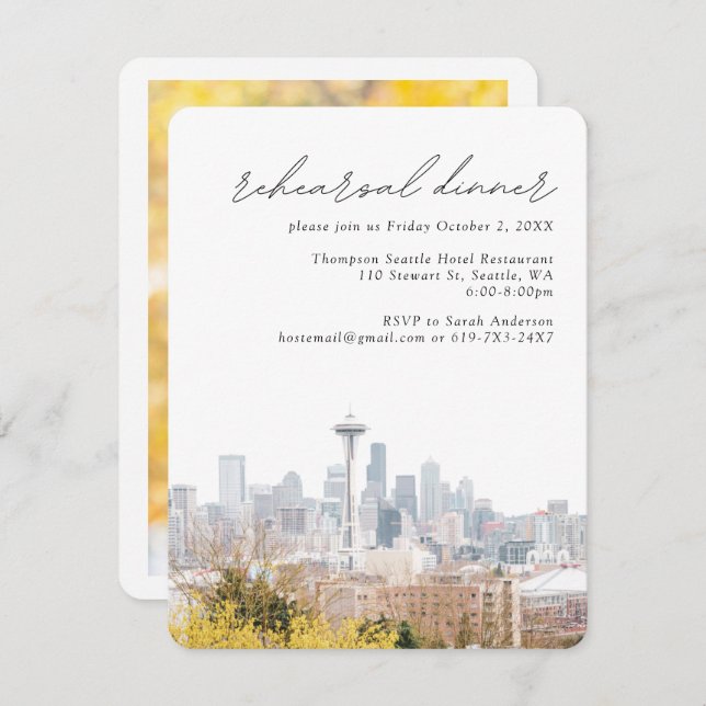 Seattle Wedding Kerry Park Skyline Rehearsal Enclosure Card (Front/Back)
