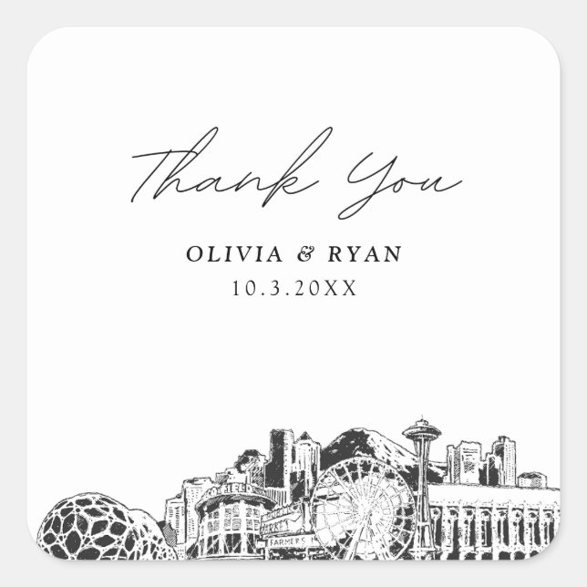 Seattle Wedding Landmarks Favor Thank You Square Sticker (Front)