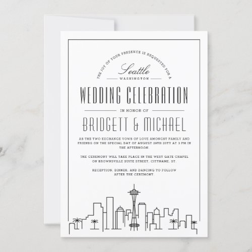 Seattle Wedding  Modern Deco City Skyline  Invitation