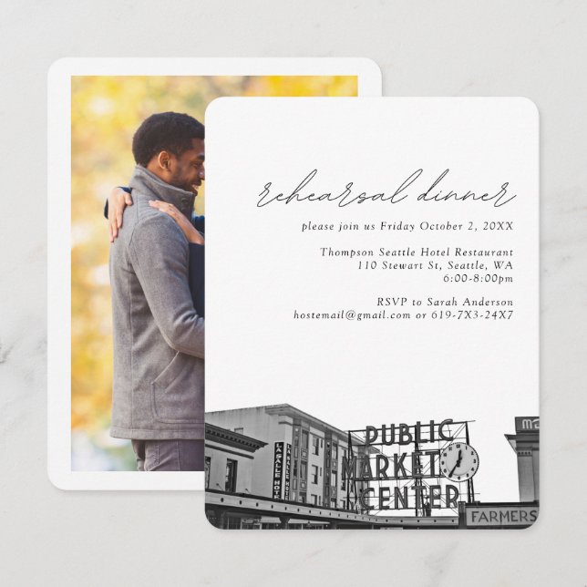 Seattle Wedding Pikes Place Photo Rehearsal Enclosure Card (Front/Back)