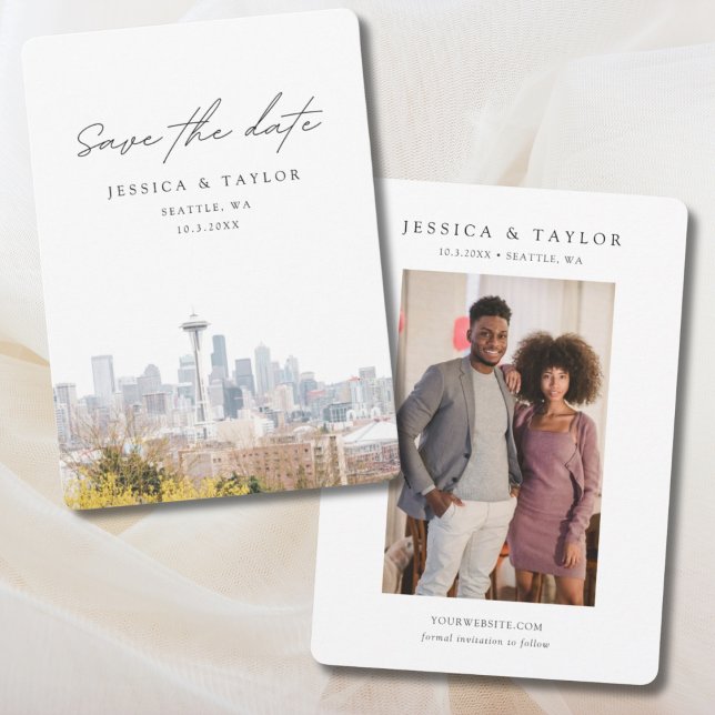 Seattle Wedding Save the Date  Invitation (Seattle Wedding Save the Date Vertical Engagement Photo)