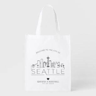 Seattle Wedding   Stylized Skyline Grocery Bag