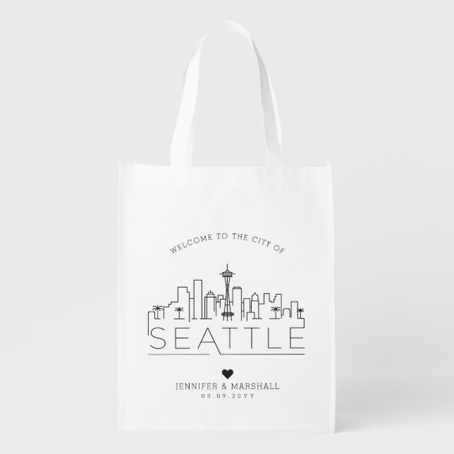 Seattle Wedding | Stylized Skyline Grocery Bag (Front)