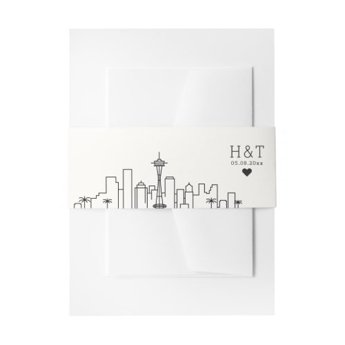 Seattle Wedding  Stylized Skyline Monogram Invitation Belly Band