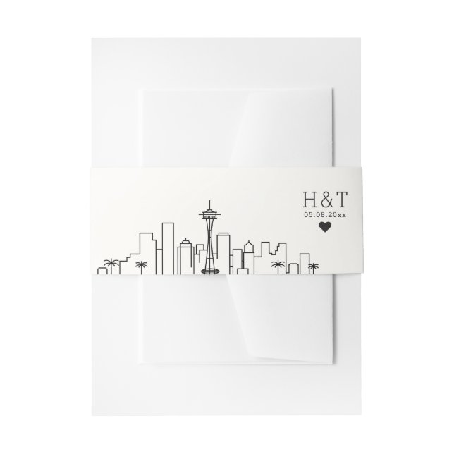 Seattle Wedding | Stylized Skyline Monogram Invitation Belly Band (Front Example)