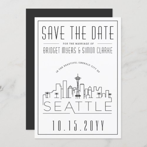 Seattle Wedding  Stylized Skyline Save the Date Invitation