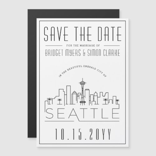 Seattle Wedding  Stylized Skyline Save the Date Magnetic Invitation