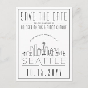 Seattle Wedding Stylized Skyline Save the Date Postcard