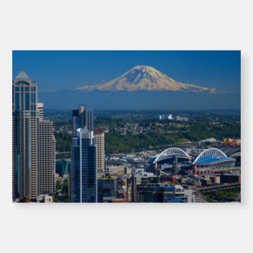 Seattle with Mount Rainier Photography  Foam Board