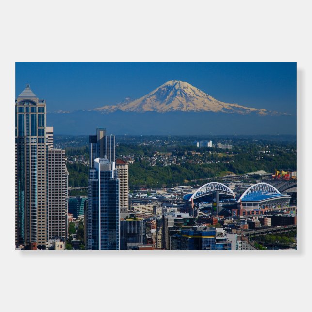 Seattle with Mount Rainier Photography  Foam Board (Front)