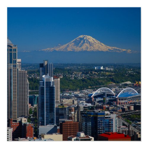 Seattle with Mount Rainier Photography Poster