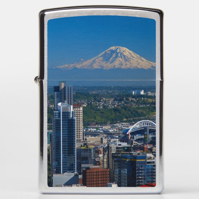 Seattle with Mount Rainier Photography Zippo Lighter (Front)