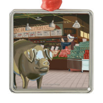 SeattleFish Toss and Bronze Pig at Pike Place Metal Ornament