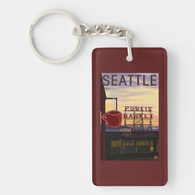 SeattlePike Place Market Sign and Water View Keychain (Front)