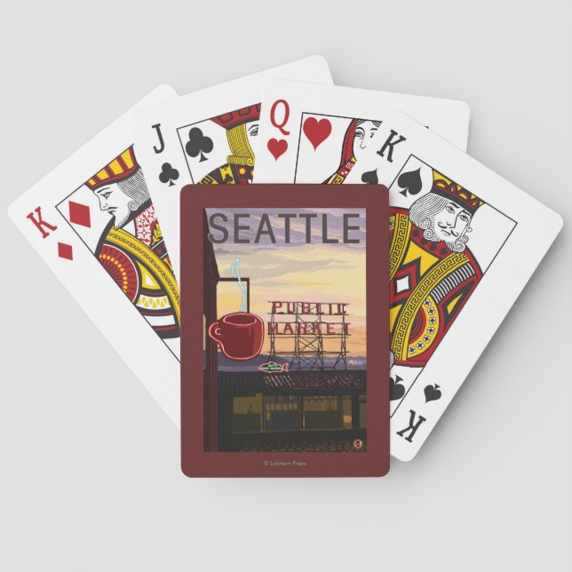 SeattlePike Place Market Sign and Water View Poker Cards (Back)