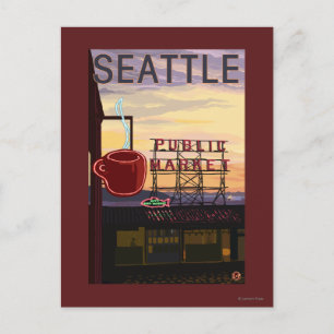 SeattlePike Place Market Sign and Water View Postcard
