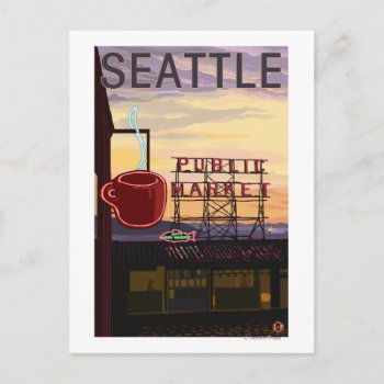 Seattlepike Place Market Sign And Water View Postcard by LanternPress at Zazzle