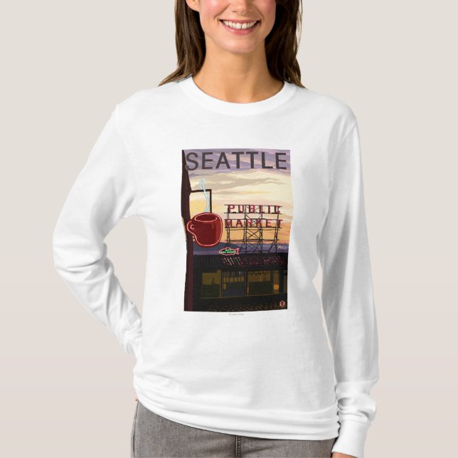 SeattlePike Place Market Sign and Water View T-Shirt (Front)