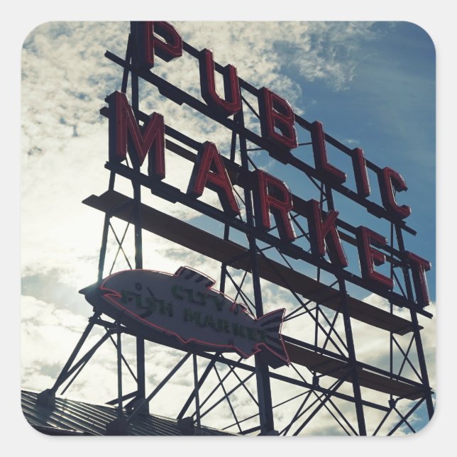 Seattle's Pike Place Market Square Sticker (Front)