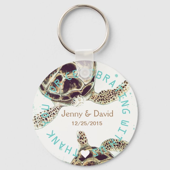 Seaturtle Love Personalized Wedding Favor Keychain (Front)