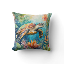 Seaturtle Watercolor Tropical Coastal Beach
