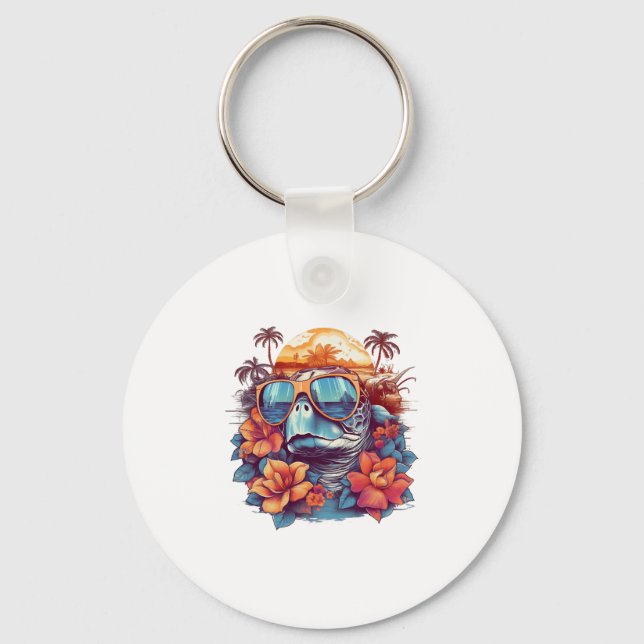 Seaturtle with sunglasses at the beach Copy Keychain (Front)
