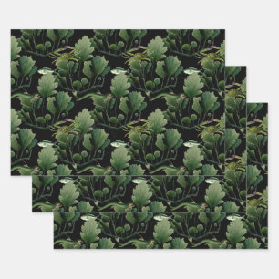 Seaweed and Fish on Black Wrapping Paper Sheets