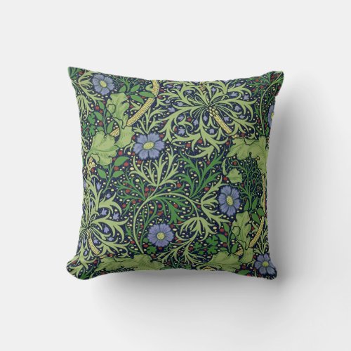 Seaweed cobalt thyme _ William Morris Throw Pillow