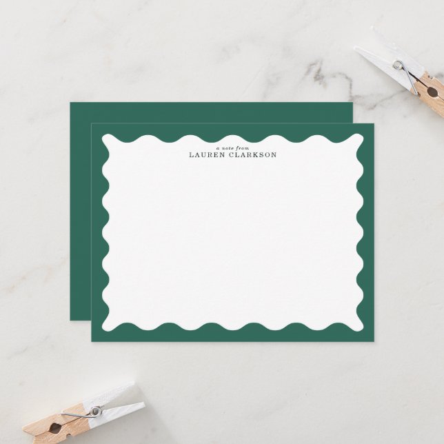 Seaweed Green Wavy Frame Note Card (Front/Back In Situ)