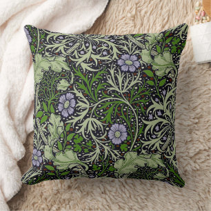 Seaweed Pattern Lilac Flowers Throw Pillow