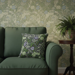 Seaweed Pattern Lilac Flowers Throw Pillow