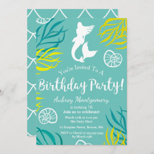 Seaweed & Seashells Mermaid Birthday Invitation