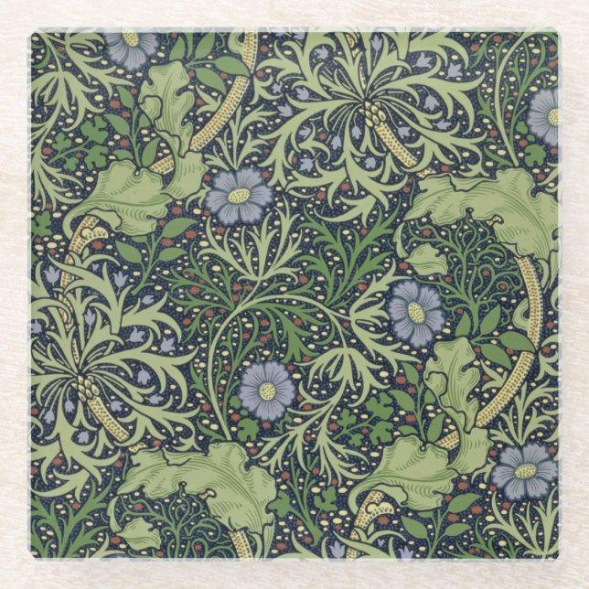 Seaweed Wallpaper Design, printed by John Henry De Glass Coaster (Front)